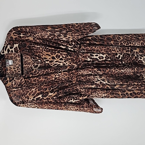 Sheer Leopard Print Shirt Dress Tunic w Button Front & Drawstring Waist - Picture 16 of 17